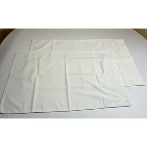 Vintage White Eyelet Lace Trim Pillowcases Set of 2 Standard Cottagecore